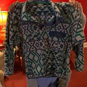 Patagonia, Mens, Medium, Synchilla, Patterned Pullover Green, Gray, & Navy